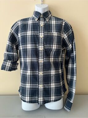 Abercrombie & Fitch Navy and White Plaid Button-Down Shirt